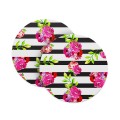 Black White Stripes With Floral Pattern Coasters