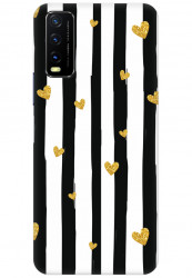 Gold Hearts Black Stripes (Matte Finish) for Vivo Y12G