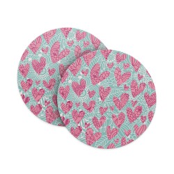 Green Pink Heart Doodle Coasters