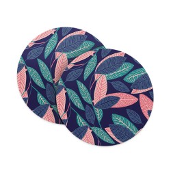 Blue Pink Pattern Leaves Coasters