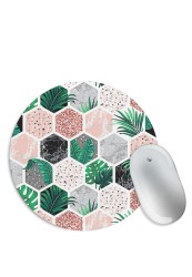 Geometric Hexagon Marbles and Leaves Mouse Pad