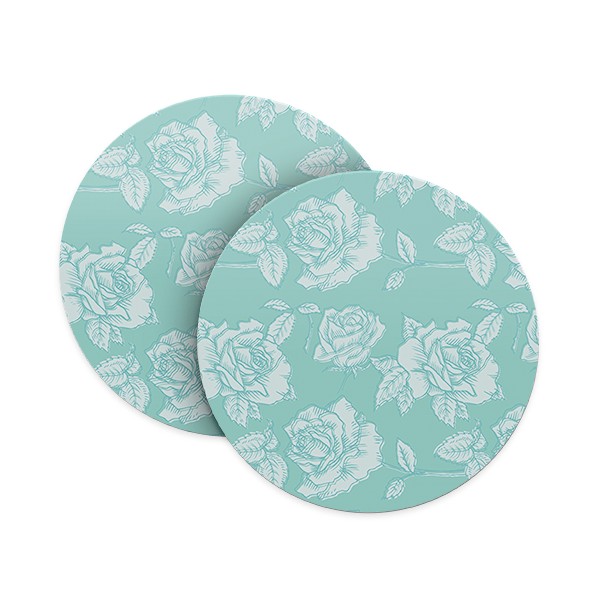 White Green Floral Pattern Coasters