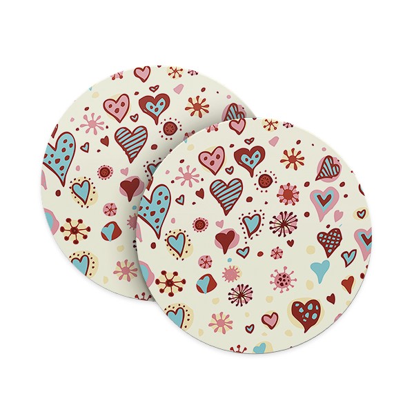 Brown & Blue Doodled Hearts Coasters